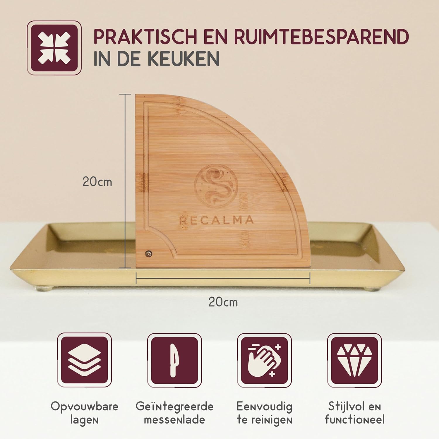 Recalma 4‑Lagen Tapasplank met Verborgen Lade & 2 Kaasmesjes