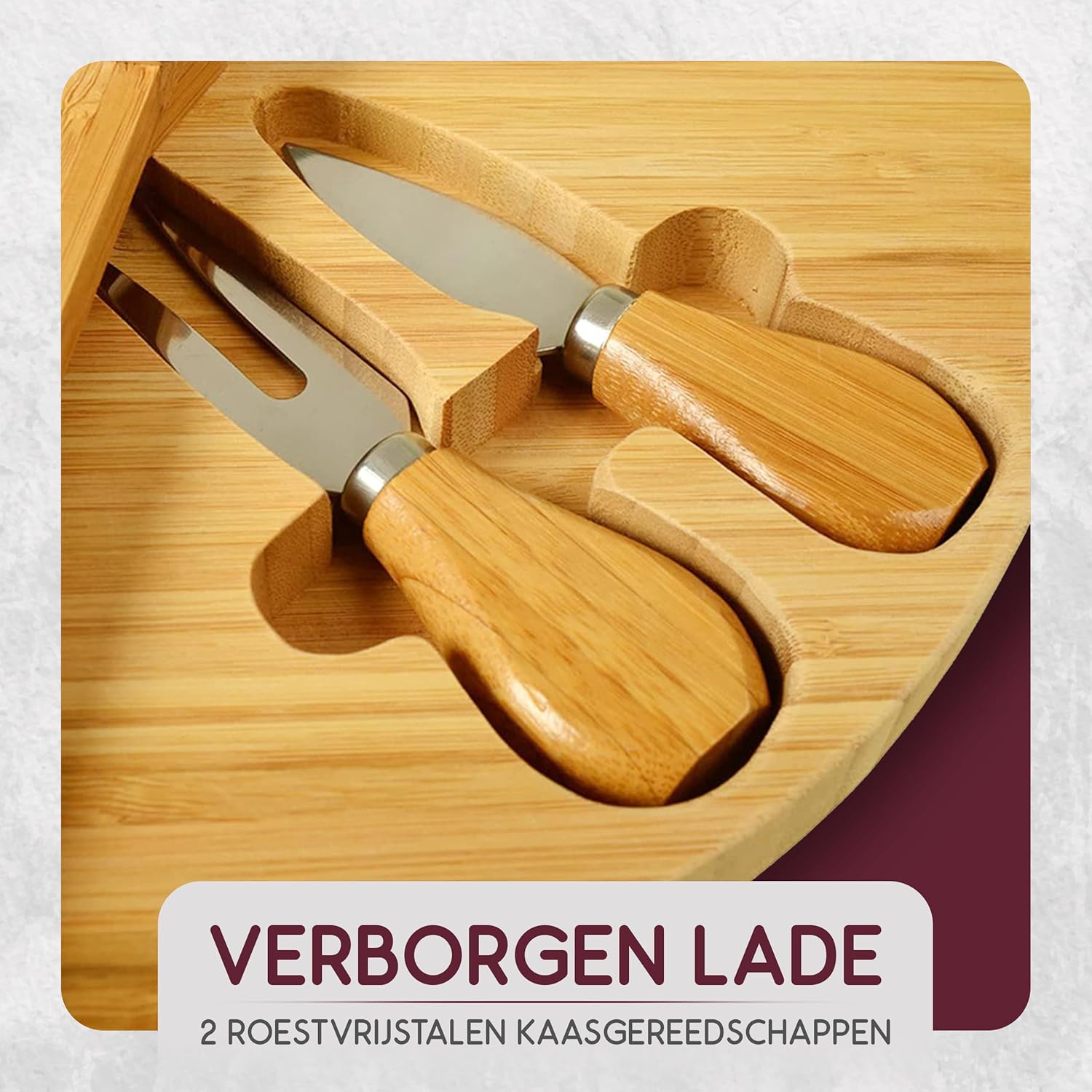 Recalma 4‑Lagen Tapasplank met Verborgen Lade & 2 Kaasmesjes