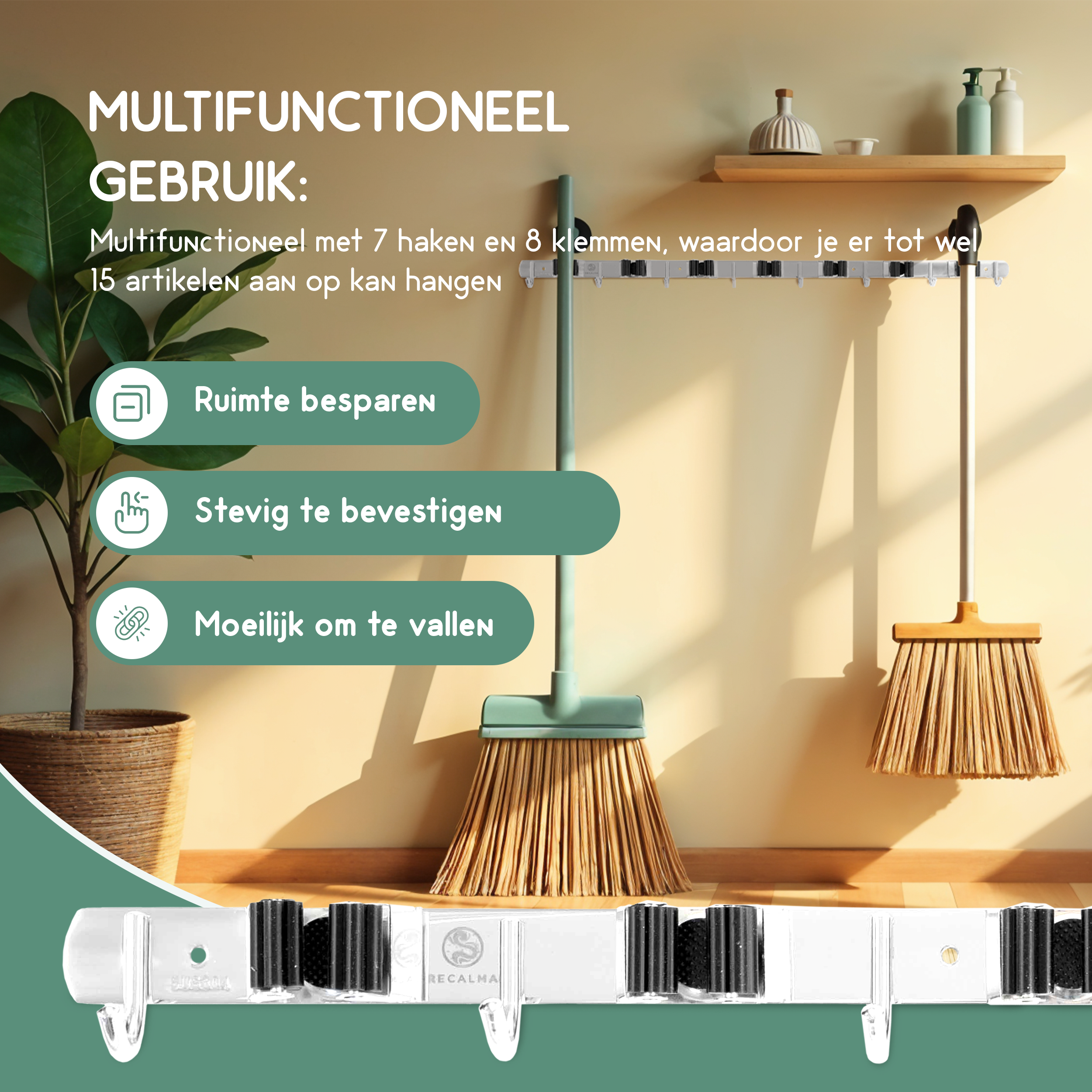 Recalma bezemhouder gereedschapshouder 8 Haken 7 Klemmen