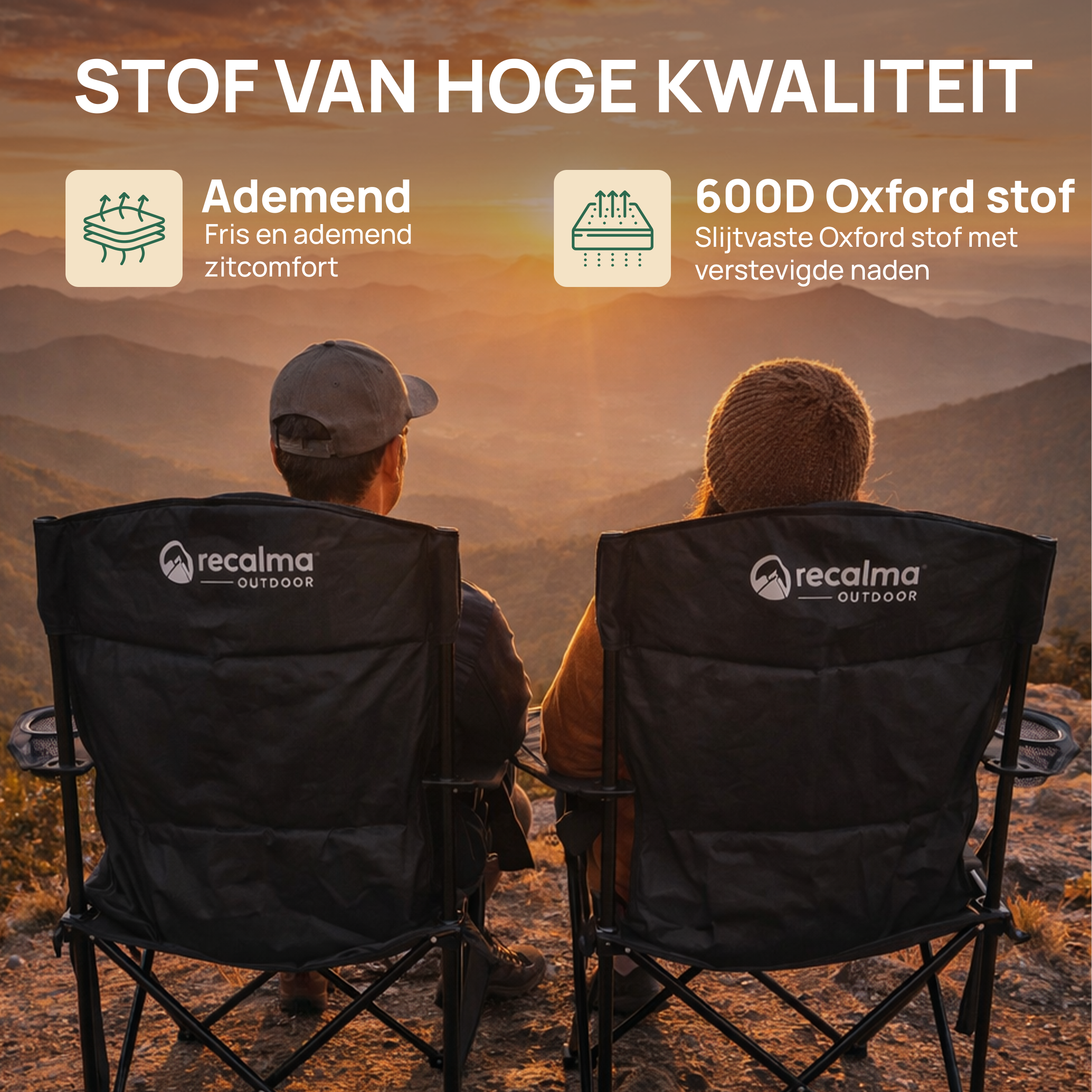 Recalma Campingstoel XXL met hoge rugleuning – zwart