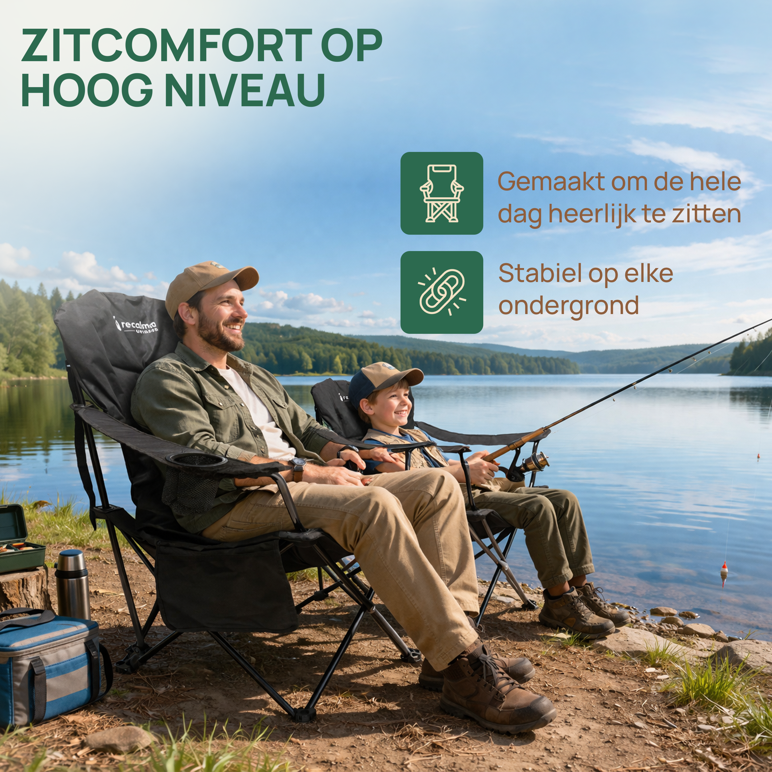 Recalma Campingstoel XXL met hoge rugleuning – zwart