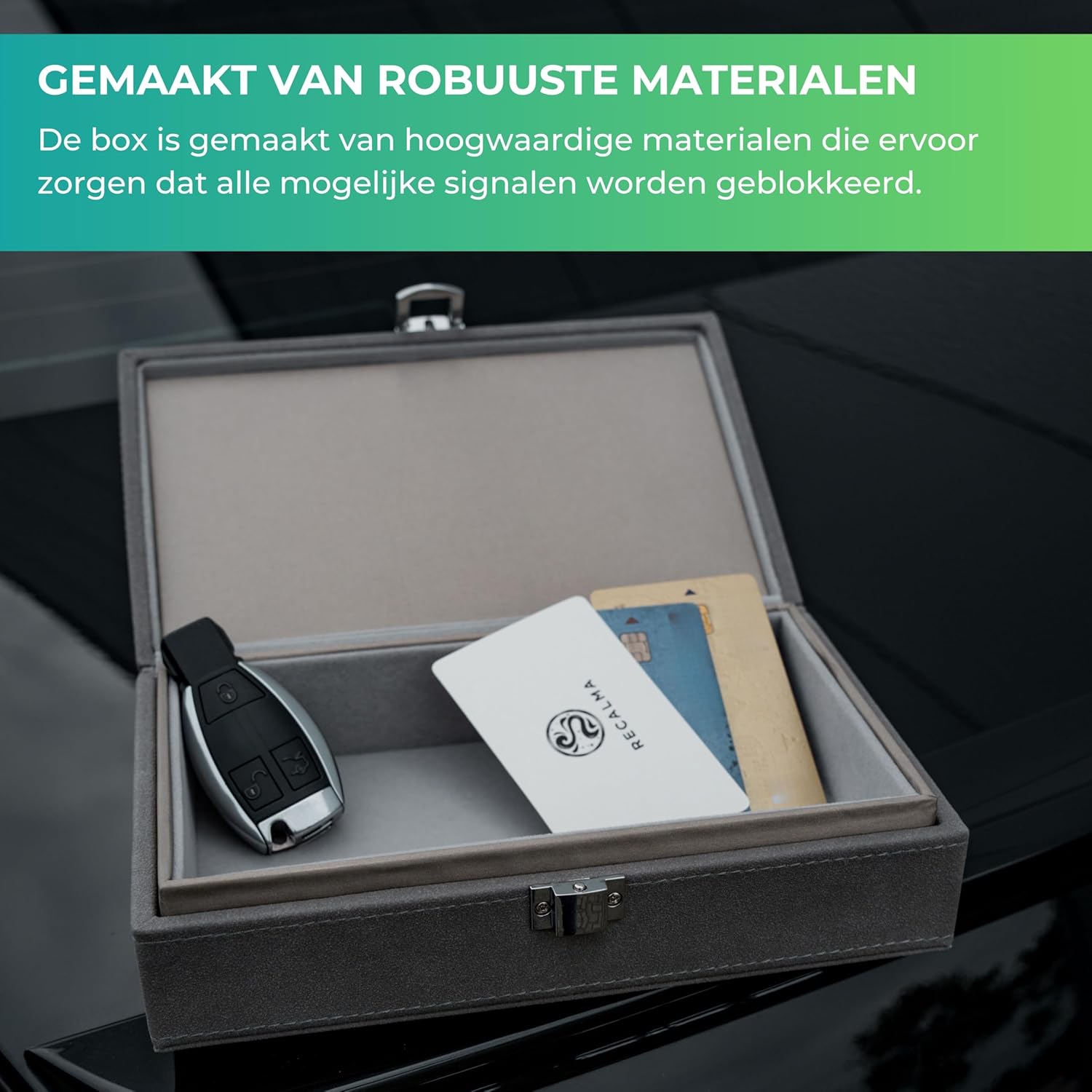 Recalma Faraday Box – Sleutelloze RFID Anti-Diefstal Box voor Autosleutels en Waardevolle Items, Grijs