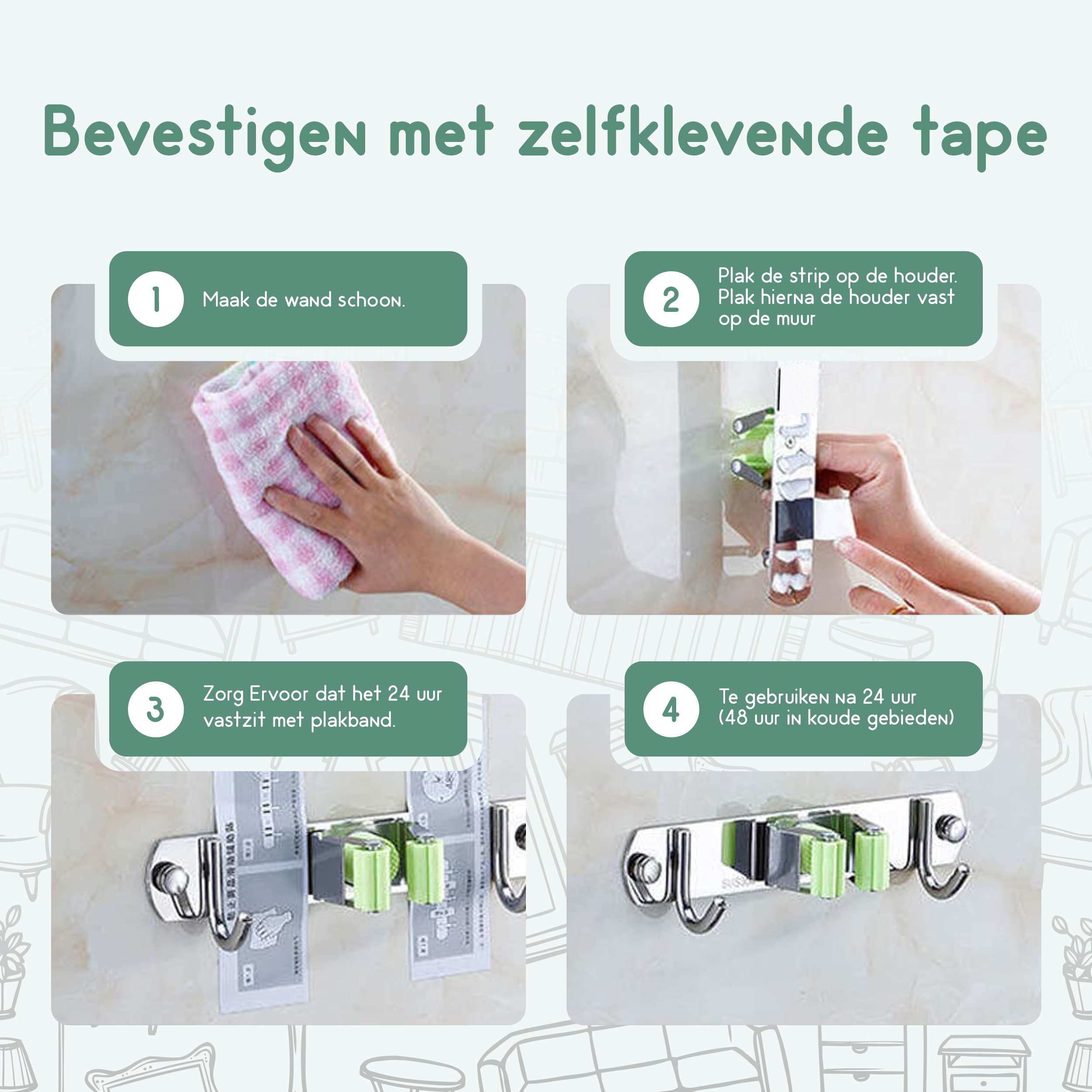 Recalma bezemhouder gereedschapshouder 8 Haken 7 Klemmen