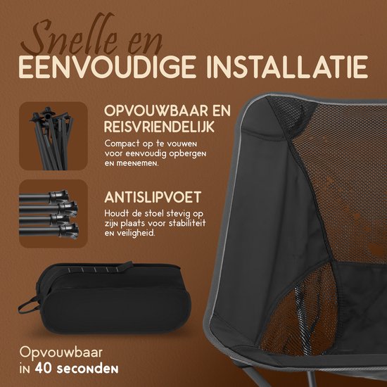 Recalma Campingstoel Opvouwbaar & Inklapbaar - Zwart