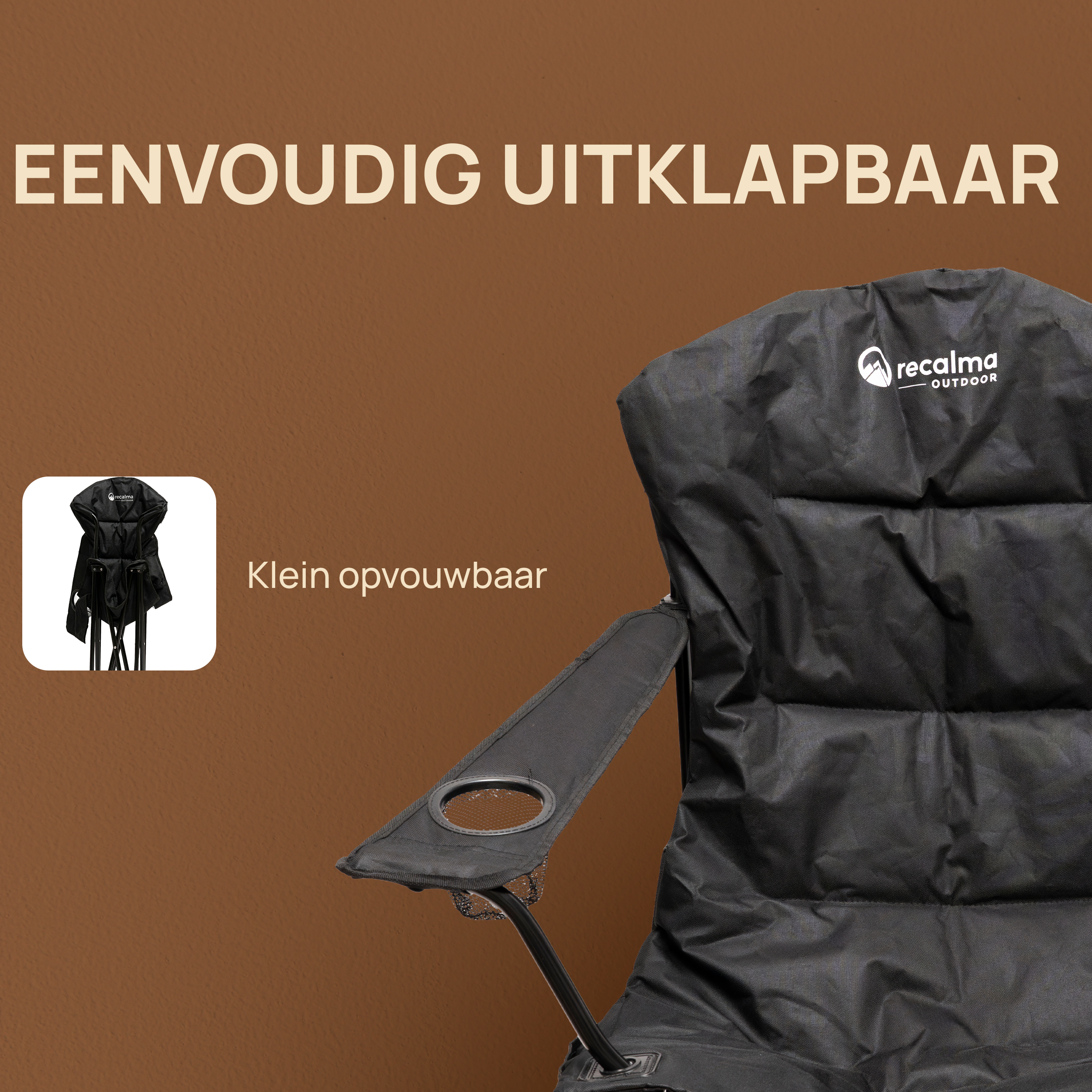 Recalma Campingstoel XXL met hoge rugleuning – zwart