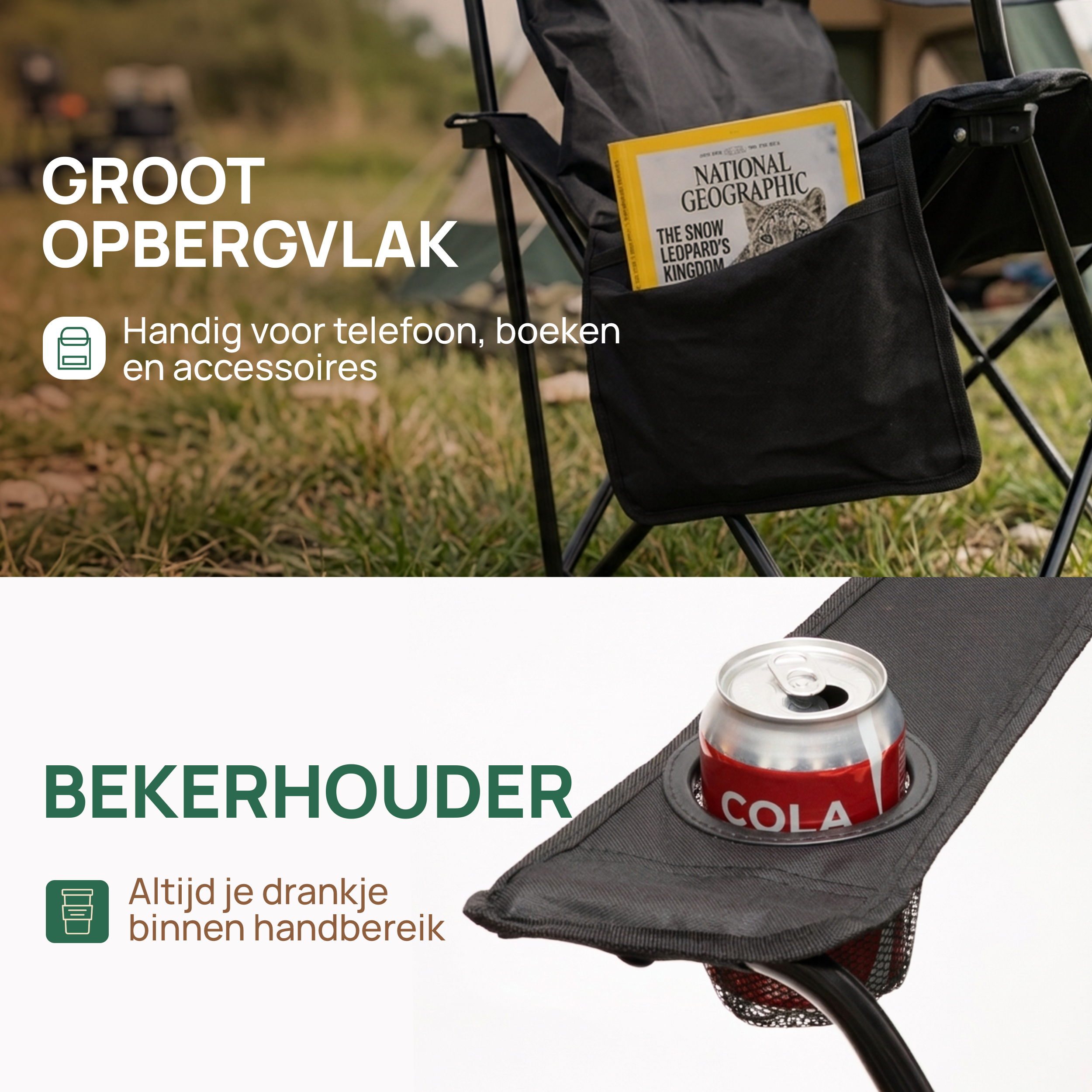 Recalma Campingstoel XXL met hoge rugleuning – zwart
