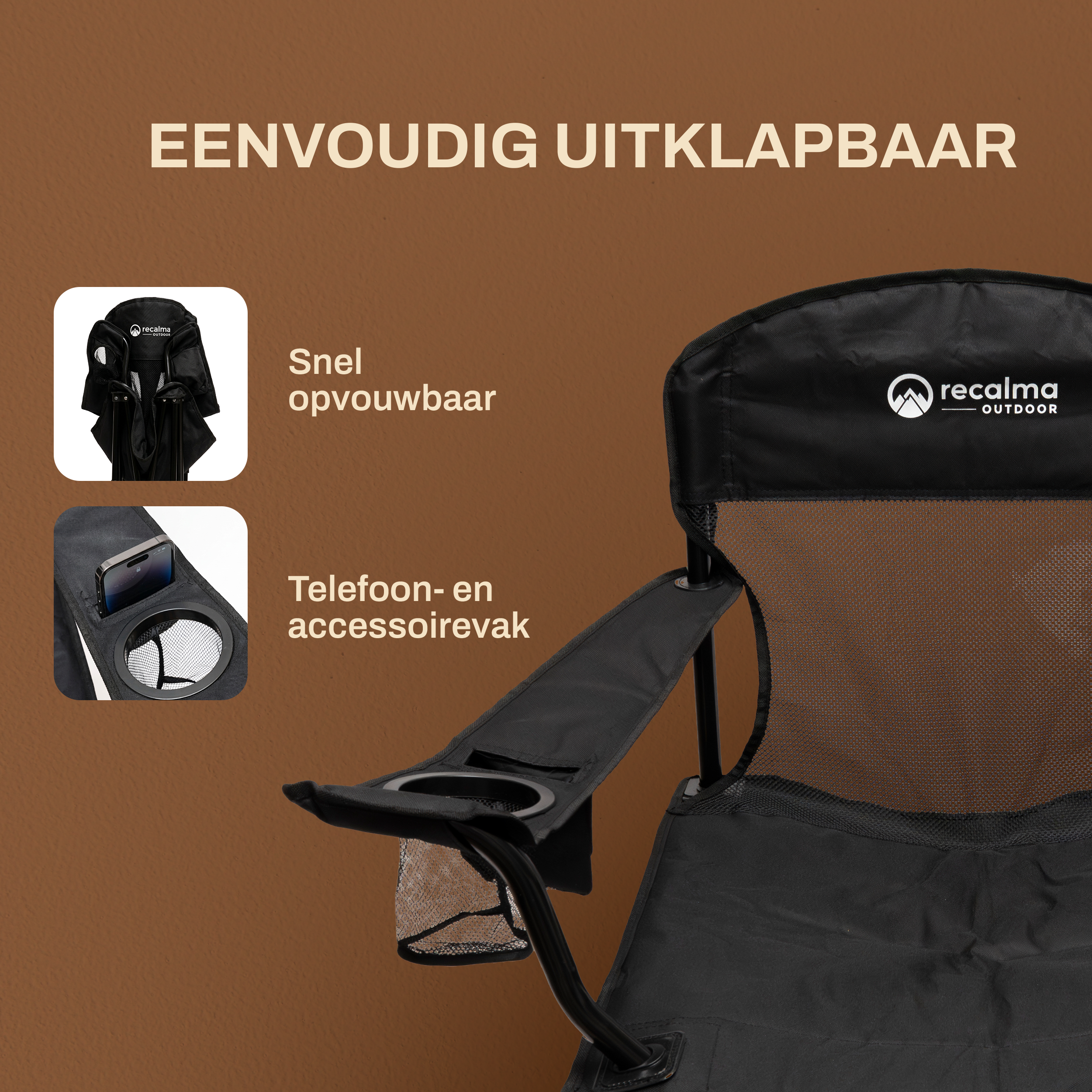 Recalma campingstoel met Koelvak - Opvouwbare kampeerstoel tot 150 kg