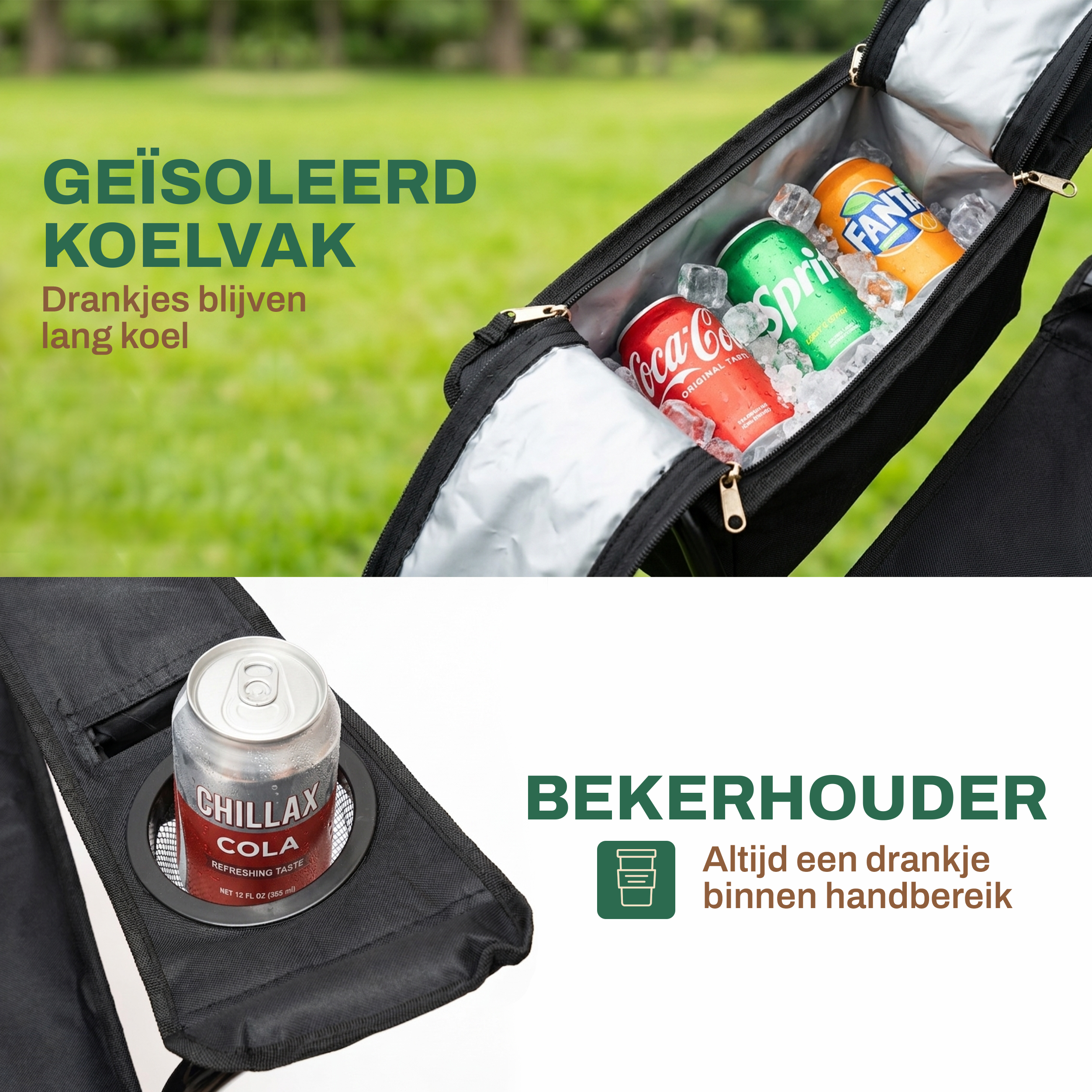 Recalma campingstoel met Koelvak - Opvouwbare kampeerstoel tot 150 kg