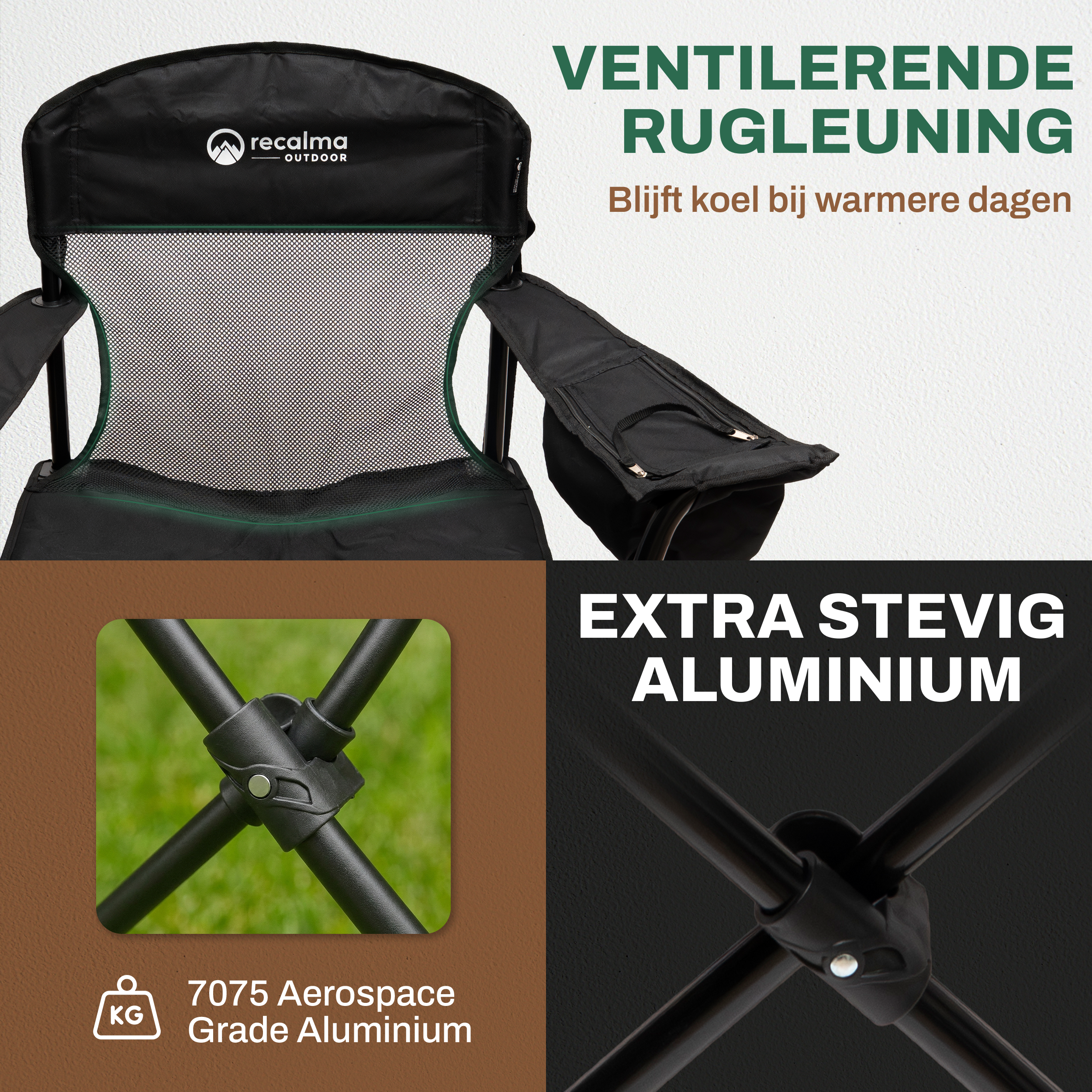 Recalma campingstoel met Koelvak - Opvouwbare kampeerstoel tot 150 kg