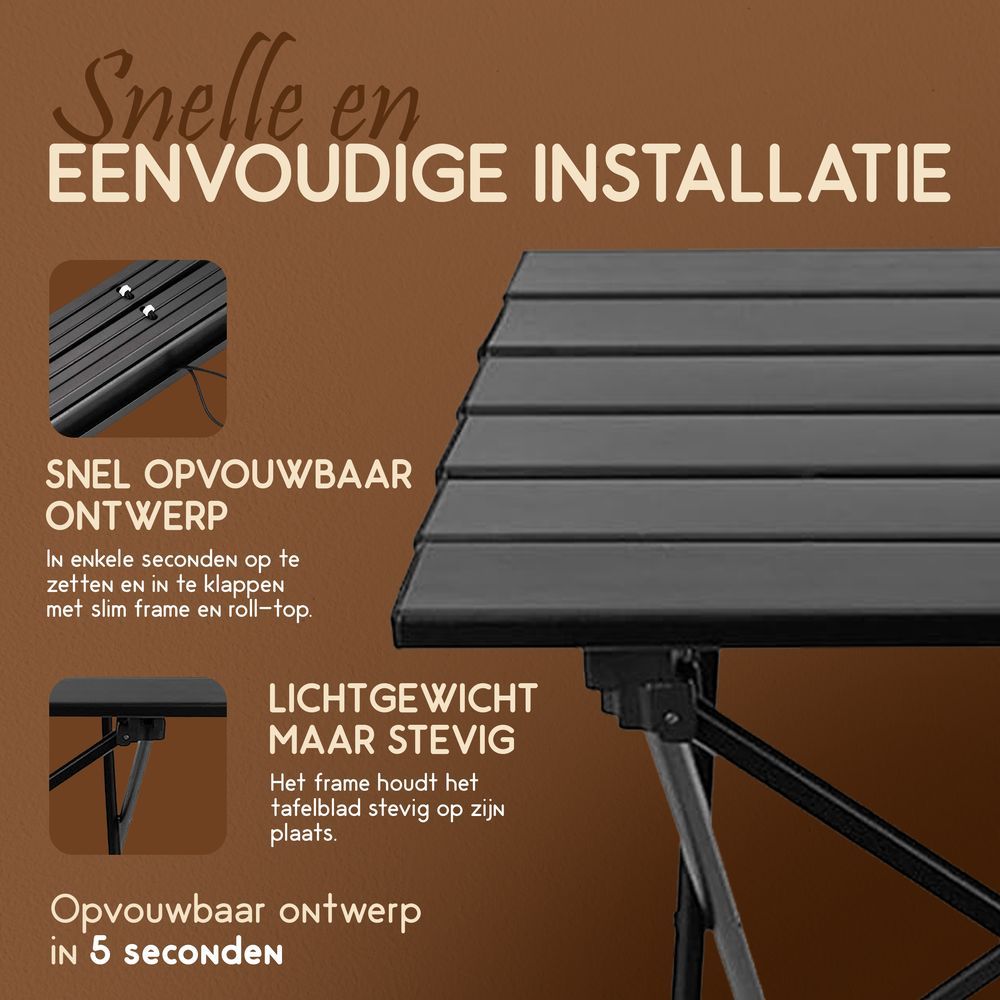 Recalma inklapbare campingtafel - 55x41x40 cm - Zwart