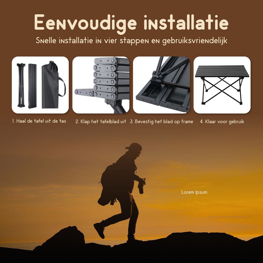 Recalma inklapbare campingtafel - 55x41x40 cm - Zwart